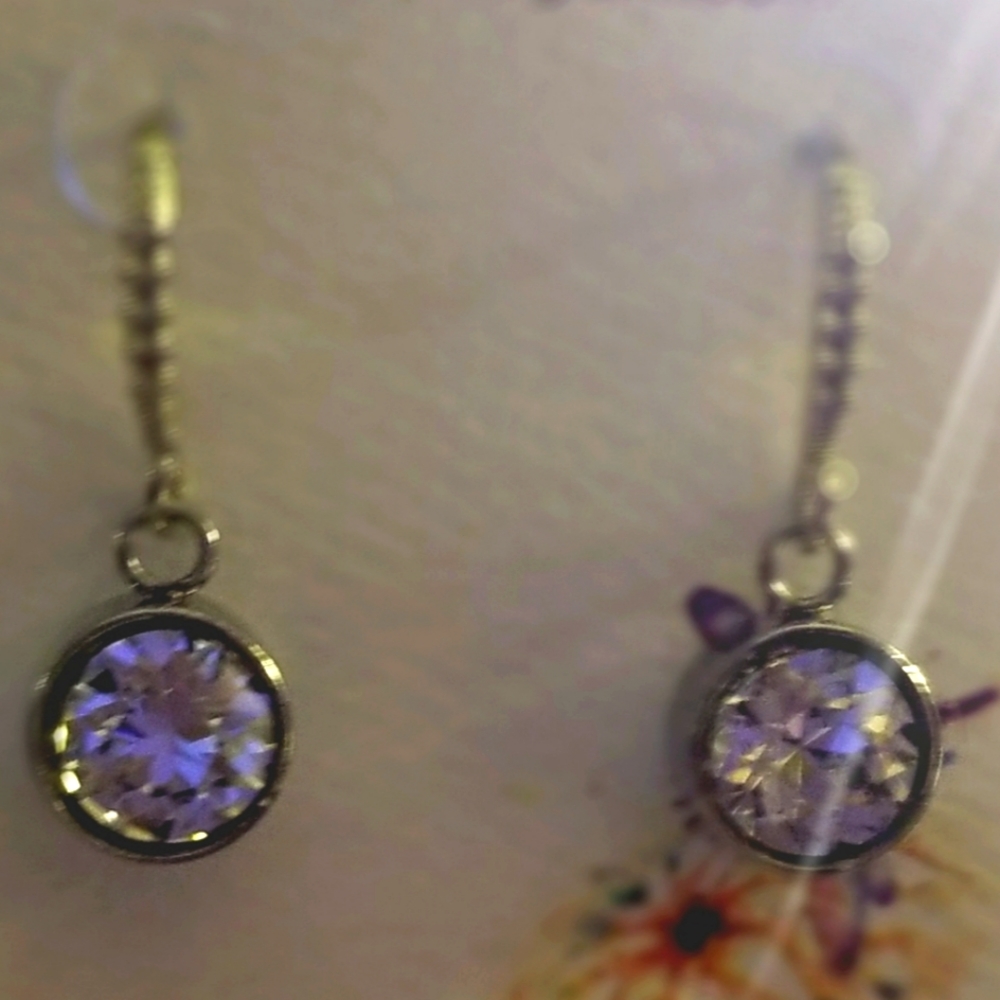 406 Swarovski clear 8mm Rhodium dangle dropped fish hook earrings